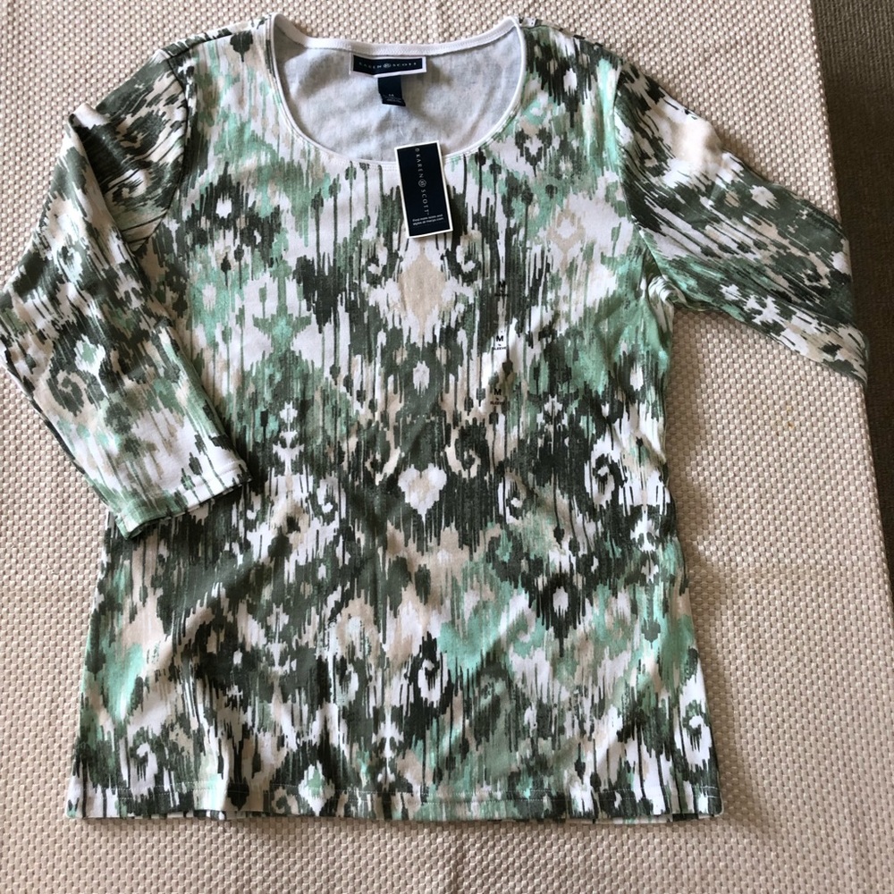 Karen Scott Printed Top Olive Vine L